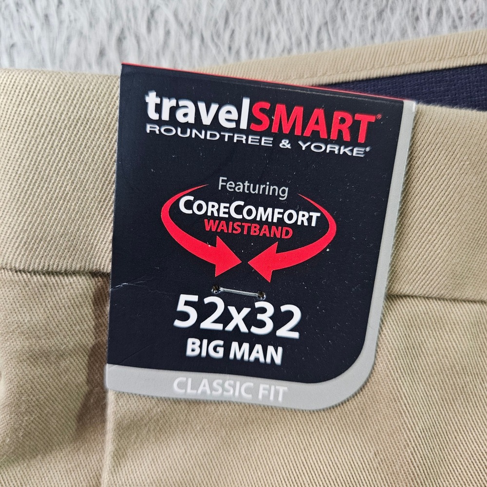 Roundtree‎ & Yorke TravelSmart Khaki Pants Mens 52x32 Big Man Chinos NEW NWT